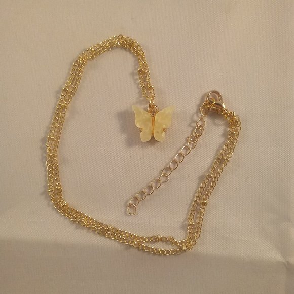 Gold Plated Yellow Opal Resin Butterfly Earrings Pendant Necklace Set Party Gift - Picture 3 of 3